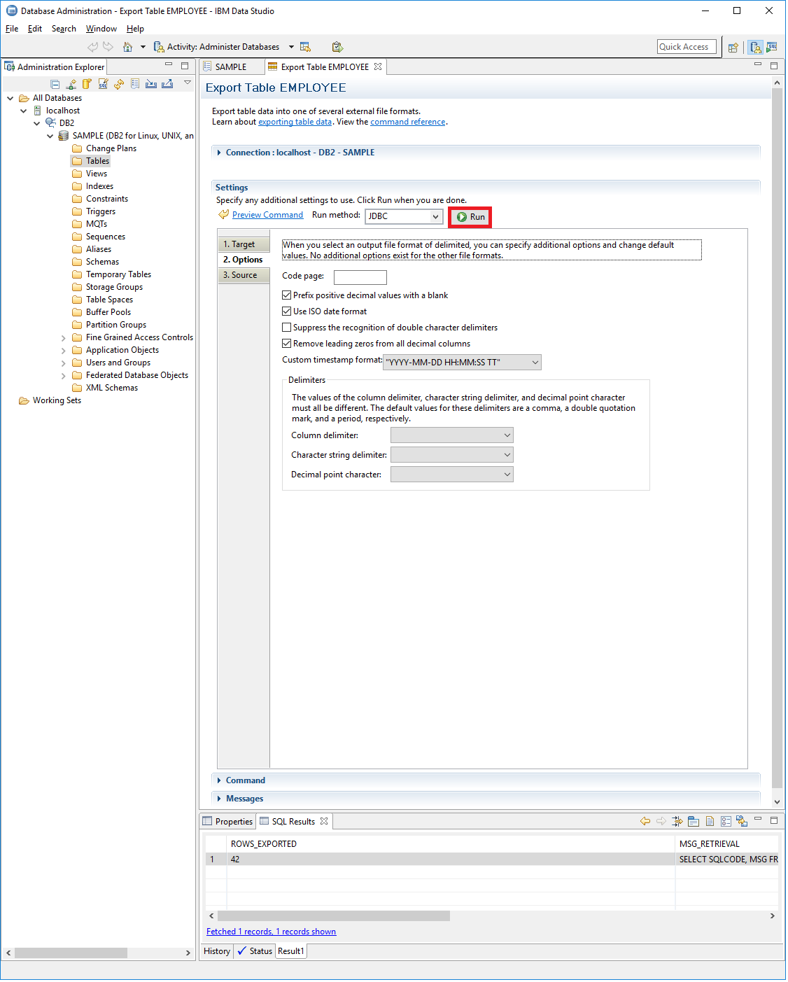 Proper csv export from ibm db2